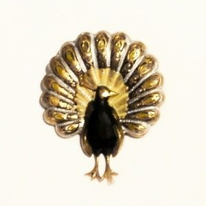 Vintage Damascene Gold Peacock Bird Brooch